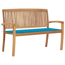 Banc de jardin empilable et coussin 128,5cm Bois de teck massif 