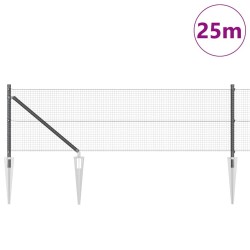 Clôture en fil soudé avec 13 poteaux piquants Gris 0,8x25 m en acier 