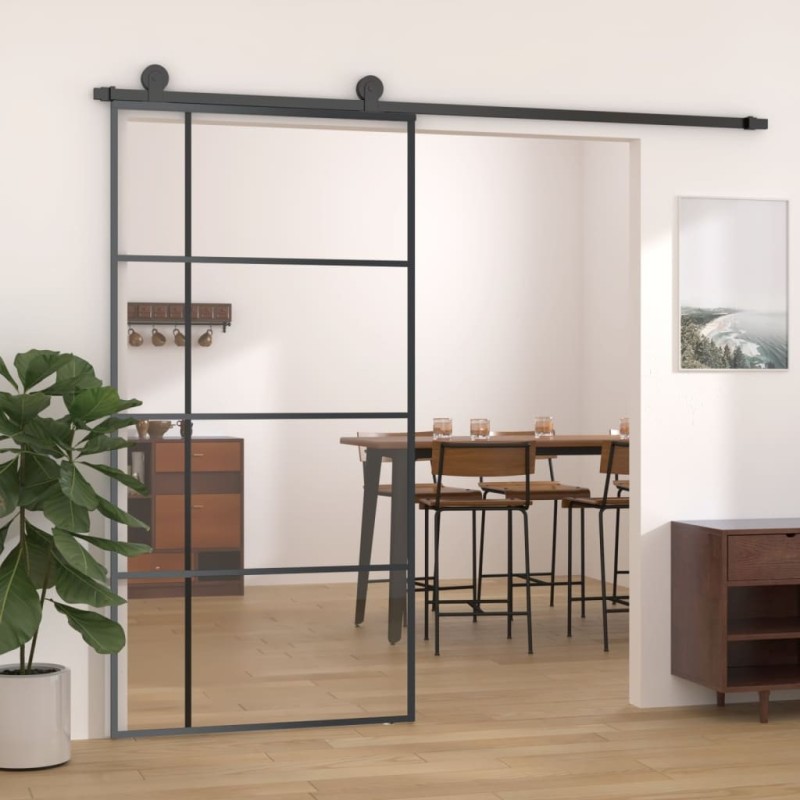 Porte coulissante Verre ESG et aluminium 102,5x205 cm Noir 