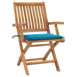 Chaises de jardin lot de 2 et coussins bleu Bois de teck massif 