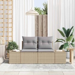 Canapé de jardin 2 places avec coussins en poly rotin beige 
