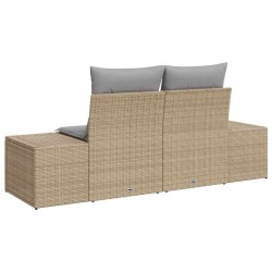 Canapé de jardin 2 places avec coussins en poly rotin beige 