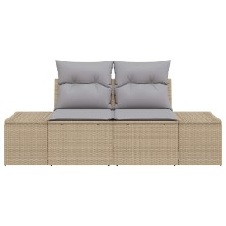 Canapé de jardin 2 places avec coussins en poly rotin beige 