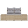 Canapé de jardin 2 places avec coussins en poly rotin beige 