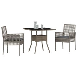 Ensemble de salle à manger de jardin 3 pièces en poly rattan gris 
