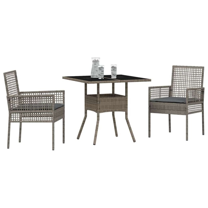 Ensemble de salle à manger de jardin 3 pièces en poly rattan gris 