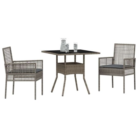 Ensemble de salle à manger de jardin 3 pièces en poly rattan gris 