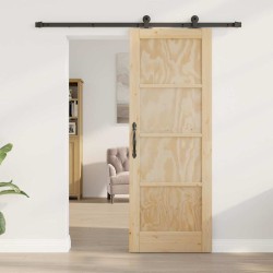 Porte coulissante avec quincaillerie 73,5 x 198,5 cm en bois massif de pin 