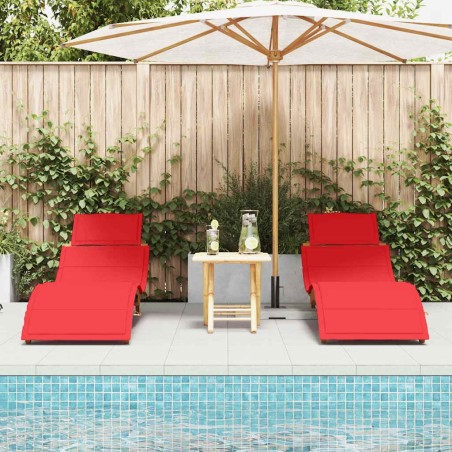 Chaises longues avec coussins - 2 pièces en bois d'acacia rouge 