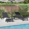 Chaises longues 2 pcs avec roues et table Noir Poly Rattan 