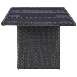 Table à manger Noir 200x100x74 cm Verre et résine tressée 
