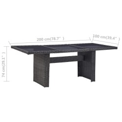 Table à manger Noir 200x100x74 cm Verre et résine tressée 