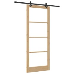 Porte coulissante avec ensemble de quincaillerie 'ORKDAL'en bois massif et verre 