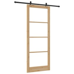 Porte coulissante avec ensemble de quincaillerie 'ORKDAL'en bois massif et verre 