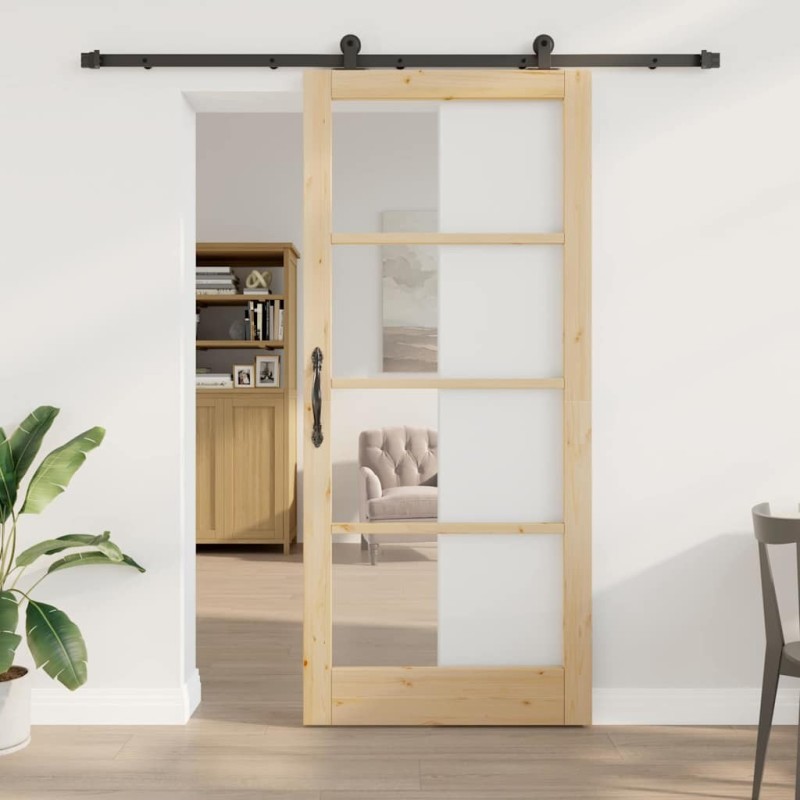 Porte coulissante avec kit matériel 'ORKDAL'Bois massif et verre 