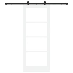 Porte coulissante avec ensemble matériel 'ORKDAL'Blanc en bois massif et en verre 