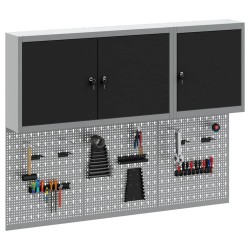 Ensemble de cabinet à outils et de panneau perforé de 5 pièces monté sur mur en métal noir 