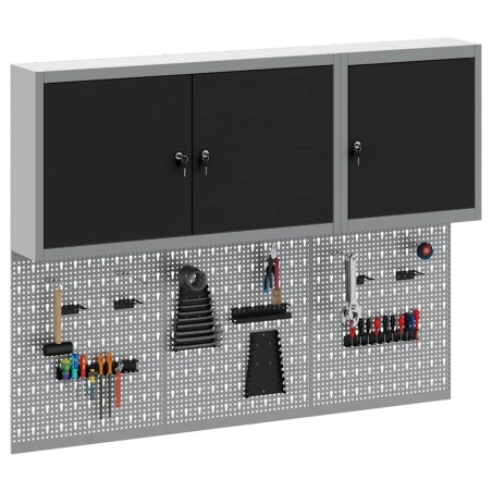 Ensemble de cabinet à outils et de panneau perforé de 5 pièces monté sur mur en métal noir 