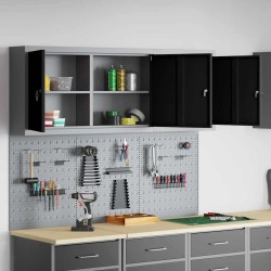 Ensemble de cabinet à outils et de panneau perforé de 5 pièces monté sur mur en métal noir 