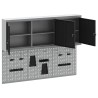 Ensemble de cabinet à outils et de panneau perforé de 5 pièces monté sur mur en métal noir 