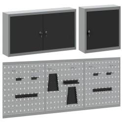 Ensemble de cabinet à outils et de panneau perforé de 5 pièces monté sur mur en métal noir 