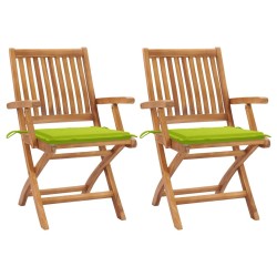 Chaises de jardin lot de 2 avec coussins vert vif Bois de teck 