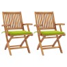 Chaises de jardin lot de 2 avec coussins vert vif Bois de teck 