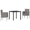 Ensemble de salle à manger de jardin 3 pièces avec coussins gris en poly rattan. 