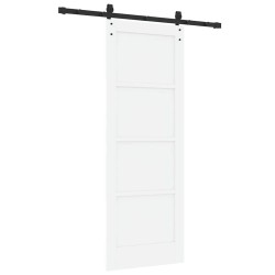 Porte coulissante avec quincaillerie blanche 73,5 x 198,5 cm en pin massif 