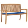 Banc de jardin empilable et coussin 128,5cm Bois de teck massif 
