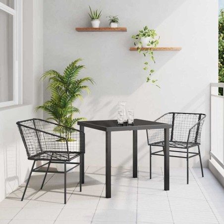 Ensemble de salle à manger de jardin , 3 pièces, noires en poly rattan. 