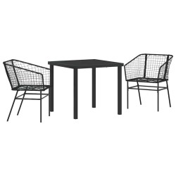 Ensemble de salle à manger de jardin , 3 pièces, noires en poly rattan. 