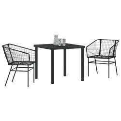 Ensemble de salle à manger de jardin , 3 pièces, noires en poly rattan. 