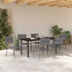 Ensemble de jardin 7 pièces en résine tressée grise 