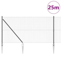 Clôture en fil soudé avec 13 poteaux en pointe Gris 1,2x25 m Acier 