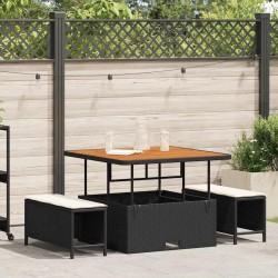 Ensemble de salle à manger de jardin 3 pièces avec coussins Rattan Poly Noir Acacia 