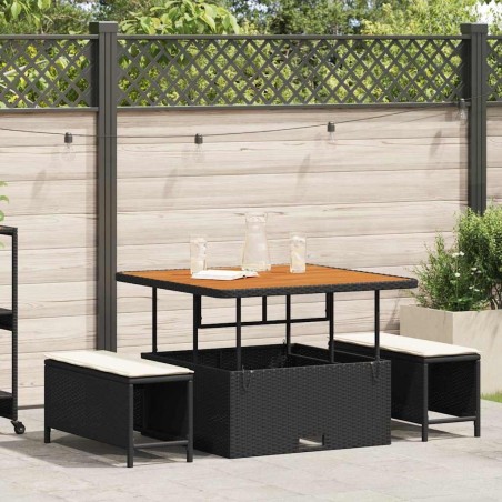 Ensemble de salle à manger de jardin 3 pièces avec coussins Rattan Poly Noir Acacia 