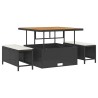 Ensemble de salle à manger de jardin 3 pièces avec coussins Rattan Poly Noir Acacia 