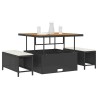 Ensemble de salle à manger de jardin 3 pièces avec coussins Rattan Poly Noir Acacia 