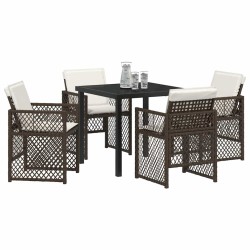Ensemble de salle à manger de jardin 5 pièces avec coussins marron poly rattan 