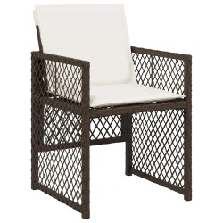 Ensemble de salle à manger de jardin 5 pièces avec coussins marron poly rattan 