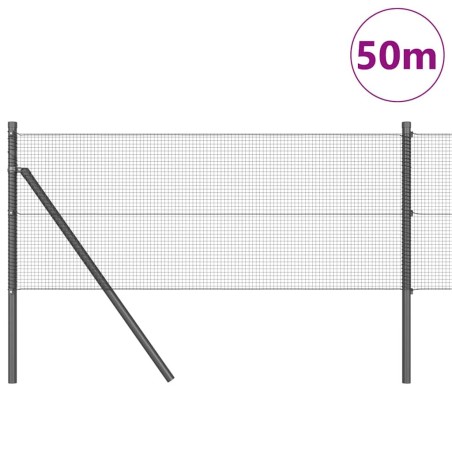 Clôture en fil soudé avec 13 poteaux Gris 0,5x50 m Acier 
