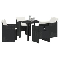 Ensemble de Salle à Manger de Jardin 5 Pièces avec Coussins en Rattan Noir 