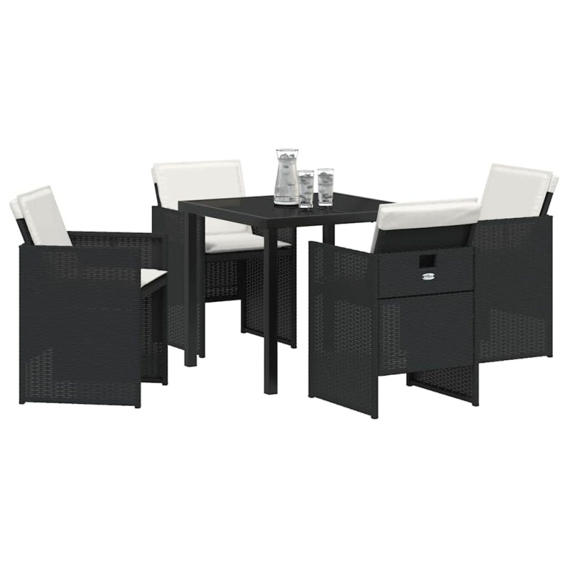 Ensemble de Salle à Manger de Jardin 5 Pièces avec Coussins en Rattan Noir 
