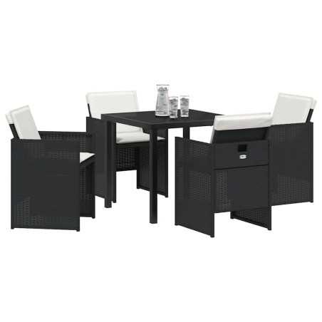 Ensemble de Salle à Manger de Jardin 5 Pièces avec Coussins en Rattan Noir 