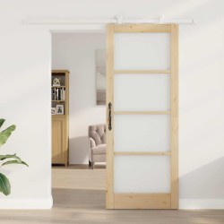 Porte Coulissante avec Kit de Matériel 'ORKDAL'Bois Massif & Verre 