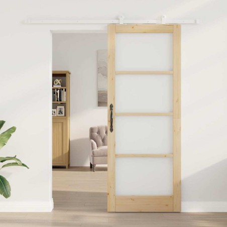 Porte Coulissante avec Kit de Matériel 'ORKDAL'Bois Massif & Verre 