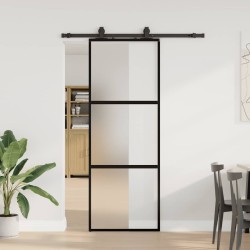 Porte coulissante kit quincaillerie noir 76x205 cm verre trempé 