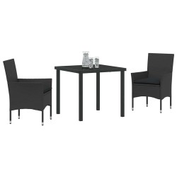 Ensemble de jardin 3 pièces avec coussins en rotin noir 