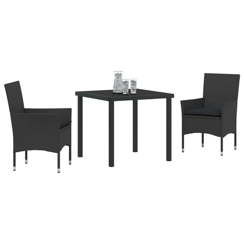 Ensemble de jardin 3 pièces avec coussins en rotin noir 